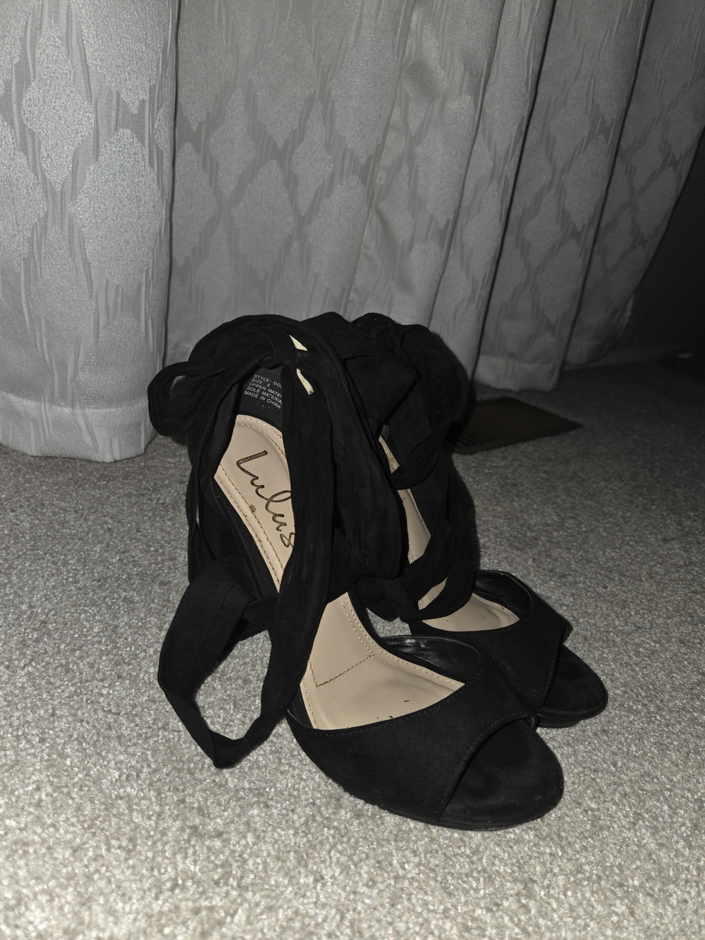 Black Lace Up Block Heels - Picture 4 of 5